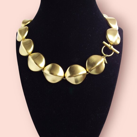 Vintage 90s Anne Klein Collar Necklace Matte Gold Statement Modern Chunky - Picture 3 of 12